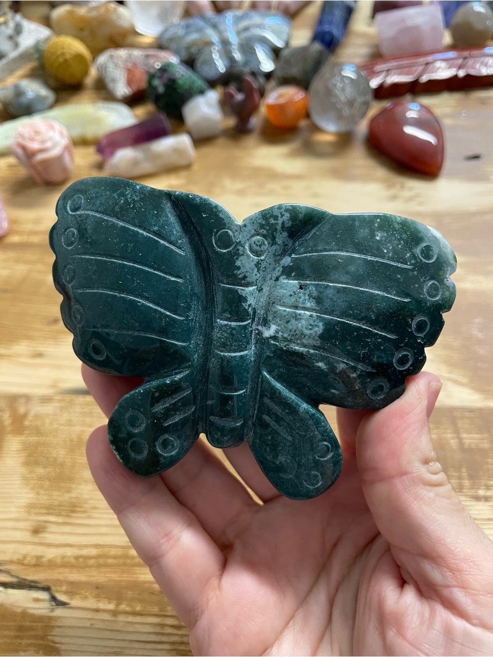 Hand Carved Green Stone Butterfly Figurine ocean Jasper